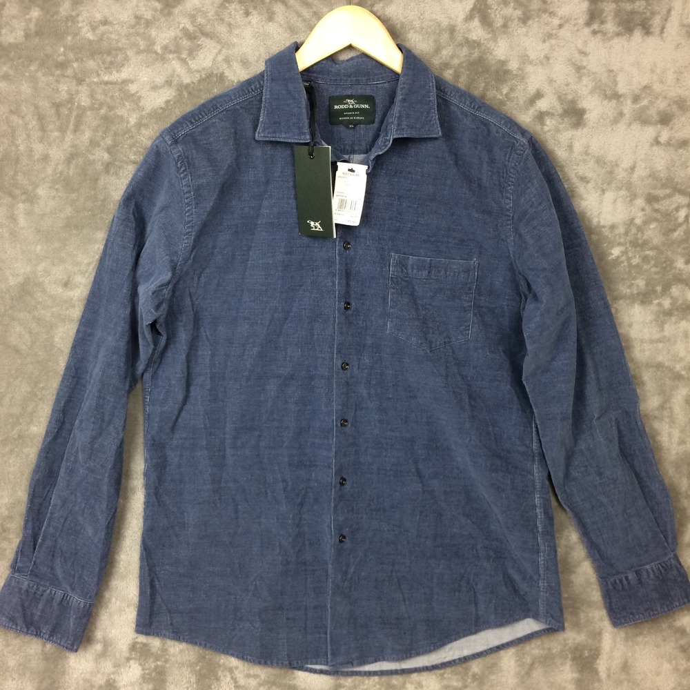 Rodd Gunn Button Up Shirt Mens XL Sports Fit Long Sleeve Blue Otara Soft Casual